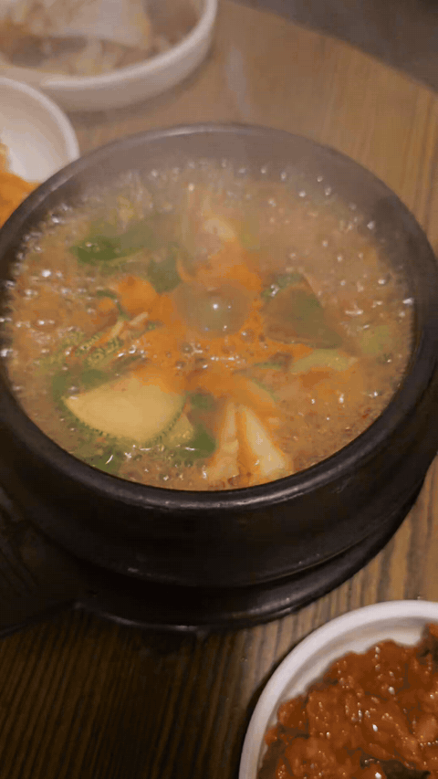 Bubbling soybean paste stew with a spicy savory flavor