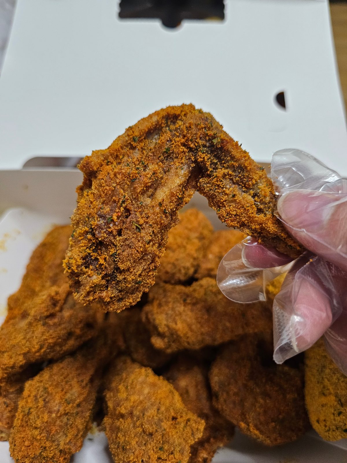 Currinkle wing after taking a bite